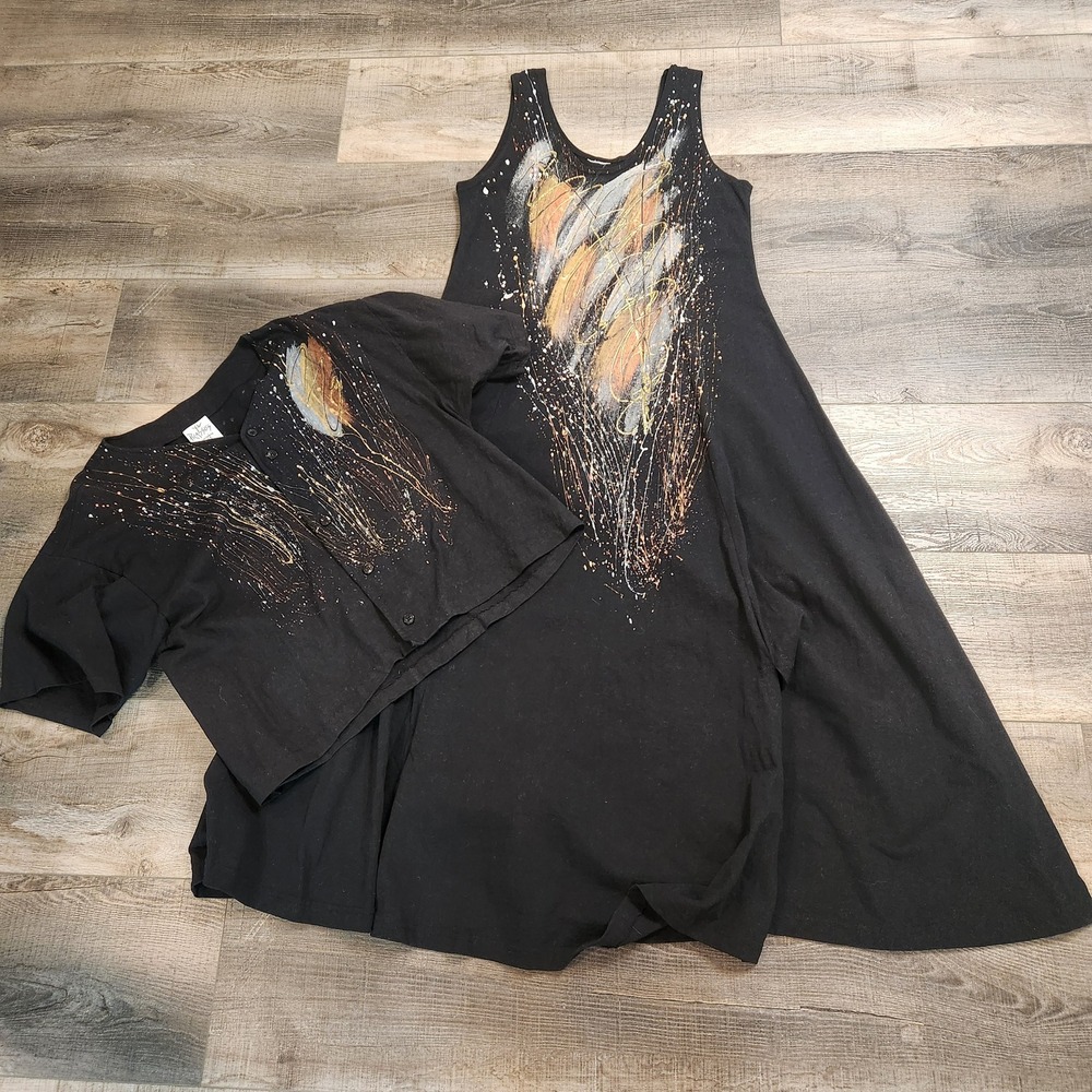 Picasso's Creative Clothing OOAK Dress Set Womens XL Black Hand Painted Art Wear